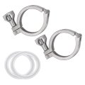 2pcs Tri-clamps 2 01 Inch 304 Stainless Steel Single Pin Heavy Duty With Wing Nut And Silicone Gaskets For Ferrule Tc 