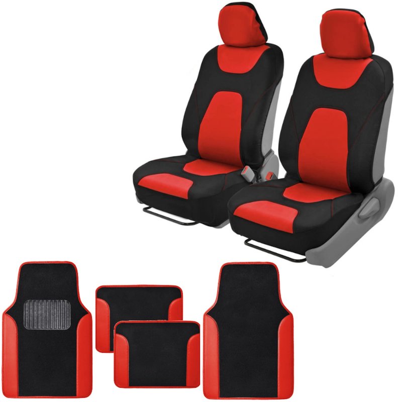 Motor Trend Aquashield Waterproof Neoprene Car Seat Covers Front Pair Red Includes 4 Piece Carpet Floor Mats Universal Fit For