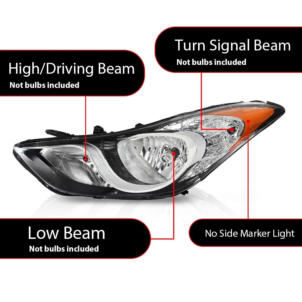 Headlight Left Driver Side Halogen For Elantra 2011-2013 921013y000 Hy2502161 Clear Lens Chrome Housing Amber Reflector