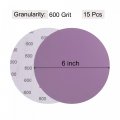 Uxcell 15pcs 6-inch Purple Sanding Discs 600 Grits Hook And Loop Professional Aluminum Oxide Sand Paper Wet Dry Polish For Wood