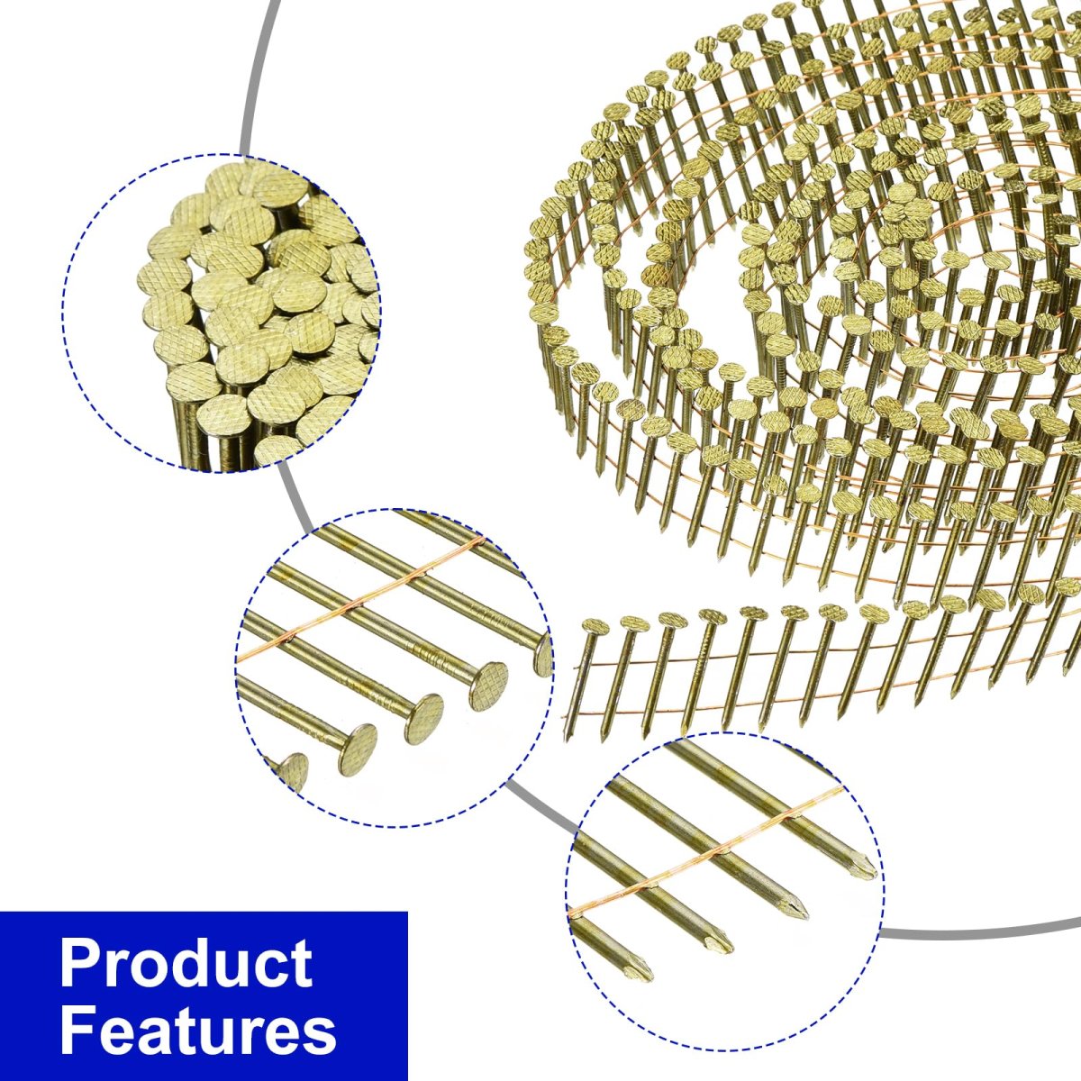 3600 Count Siding Nails 1 In X 0 083 15 Degrees Ring Shank Full Round Head Collated Wire Coil For Lath And Sheathing Materials