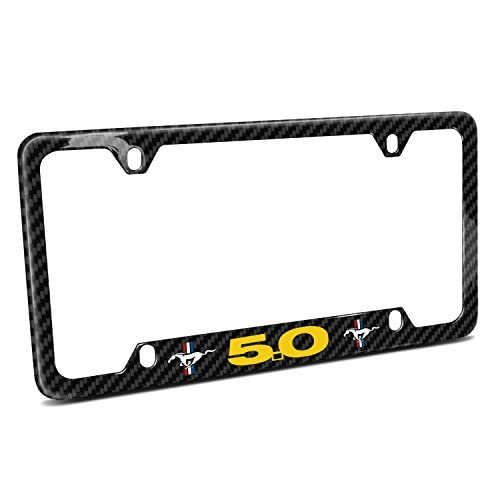 Ford Mustang Gt 5 0 License Plate Frame Yellow Dual Logo Real Carbon Fiber 12 In X 6 Black Glossy Finish 50 States Universal