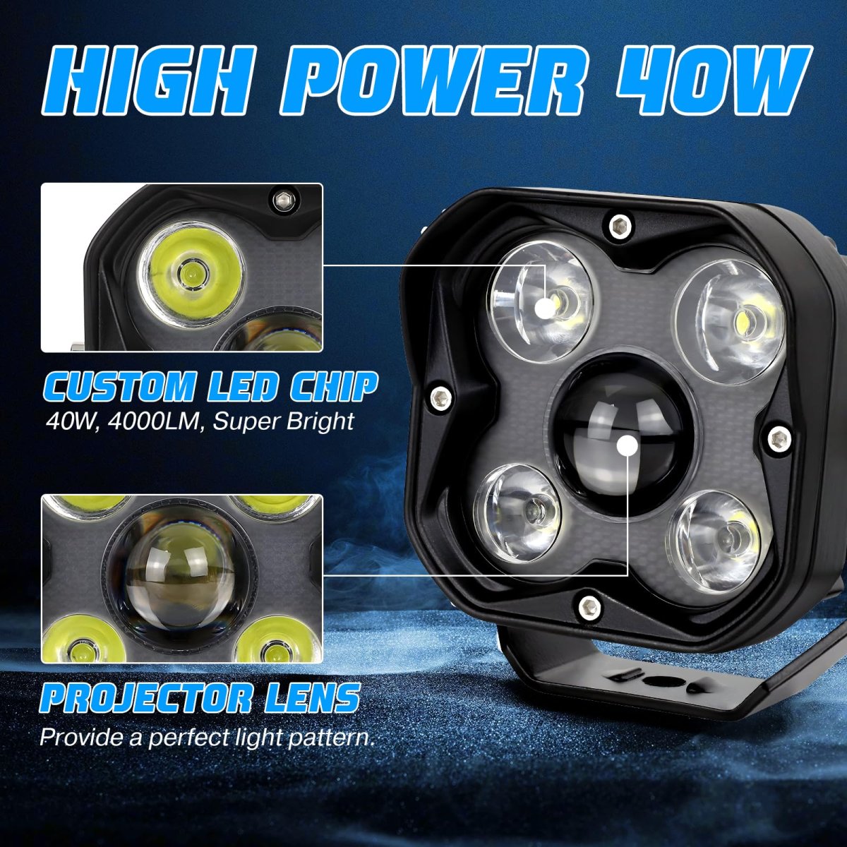 Led Driving Lights 40w 4in High Low Brightness Backup Reverse Rear Spot Flood Beam Work Pod Light Bar For Truck Atv Utv Suv