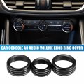 A Absopro Car Console Ac Audio Volume Knob Ring Cover For Alfa Romeo Giulia Stelvio 2017-2019 Black Set Of 3
