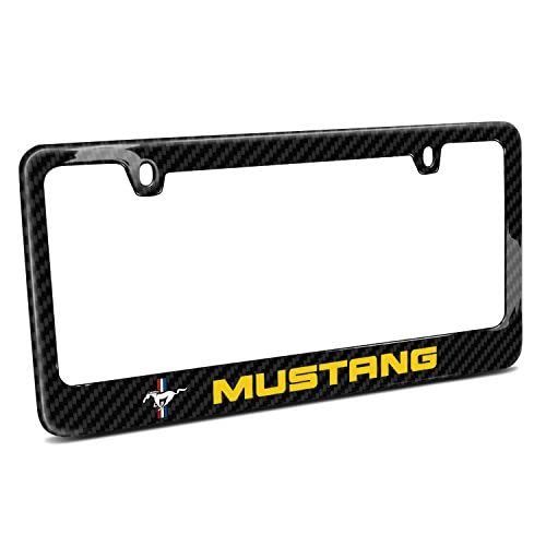 Ford Mustang Real Carbon Fiber License Plate Frame Yellow And Black Glossy Finish 12 In X 6 Universal Fit With Screw Covers