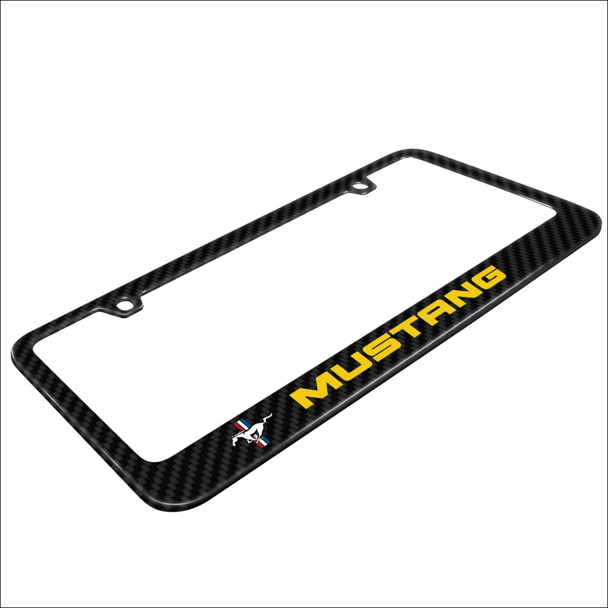 Ford Mustang Real Carbon Fiber License Plate Frame Yellow And Black Glossy Finish 12 In X 6 Universal Fit With Screw Covers