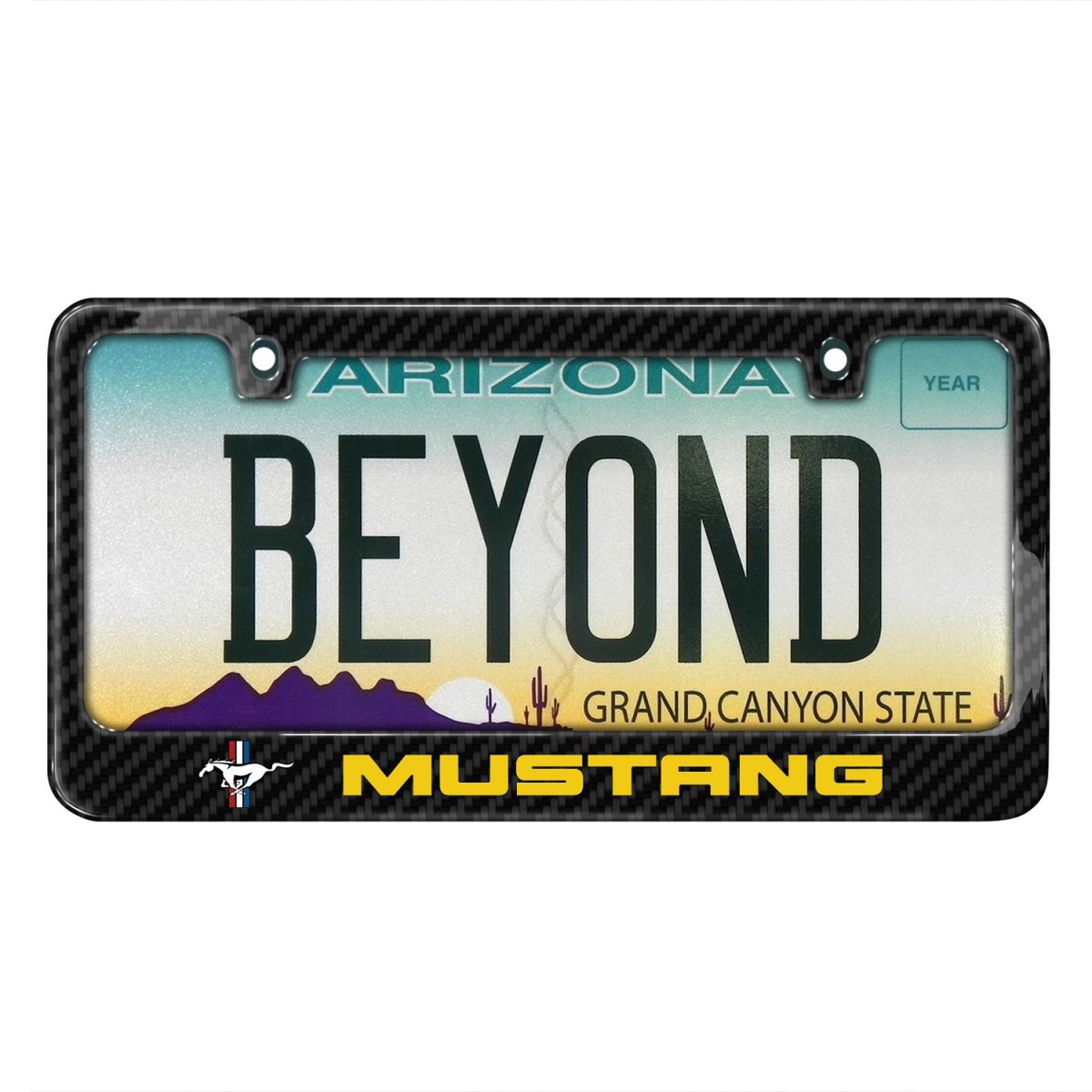 Ford Mustang Real Carbon Fiber License Plate Frame Yellow And Black Glossy Finish 12 In X 6 Universal Fit With Screw Covers