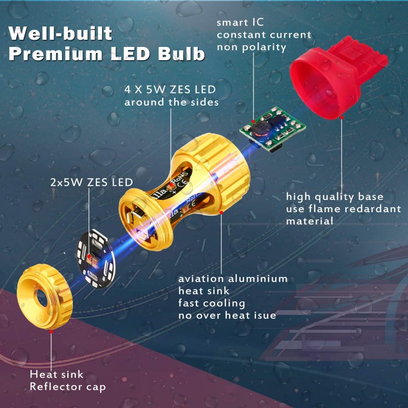 Alla Lighting 7440 7443 Led Bulbs 3000lm Extreme Super Bright Car Signal Reverse Stop Brake Tail Lights Drl T20 7441 7444 W21w