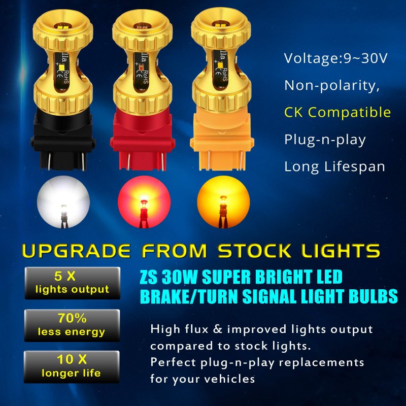 Alla Lighting 7440 7443 Led Bulbs 3000lm Extreme Super Bright Car Signal Reverse Stop Brake Tail Lights Drl T20 7441 7444 W21w