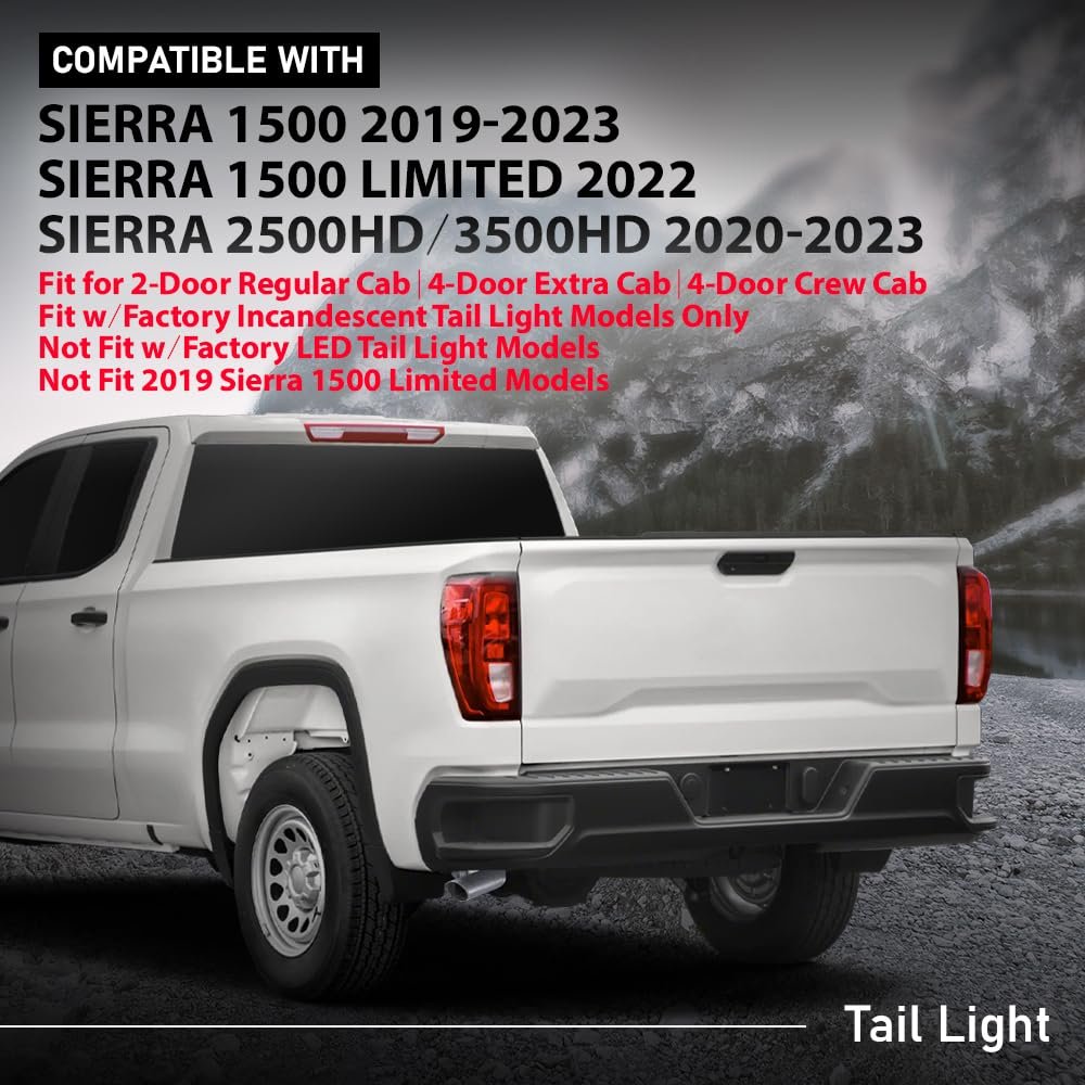 Tail Light Rear Brake Lamp Driver Side For 2019-2023 Gmc Sierra 1500 Fit 2020-2023 2500hd 3500hd W Factory Incandescent Model
