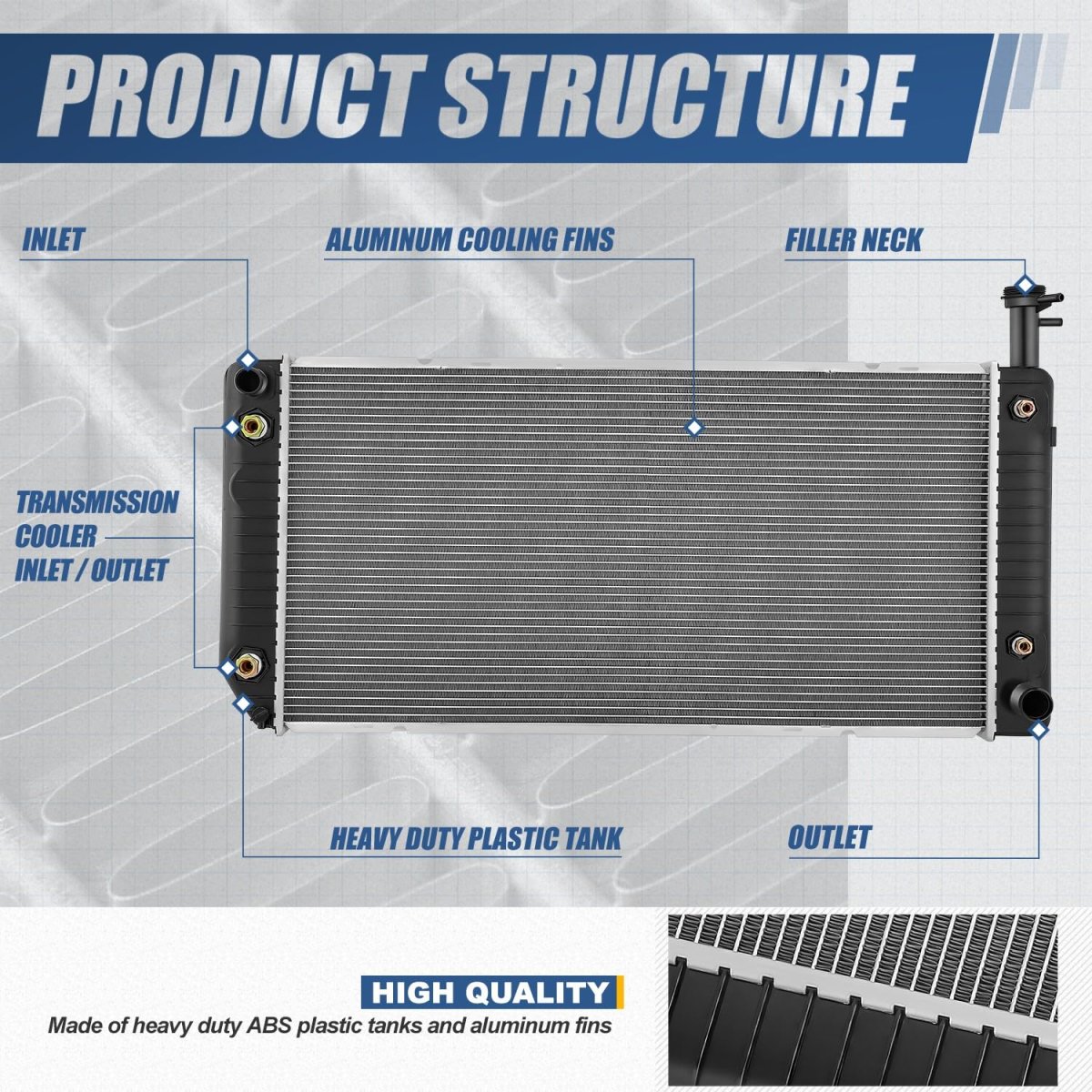 Aluminum Core Radiator With Toc And Eoc For 2003 2004 Chevy Express Gmc Savana 2500 3500 Fits 4 8l 6 0l Engines 1 Row Dpi 2713