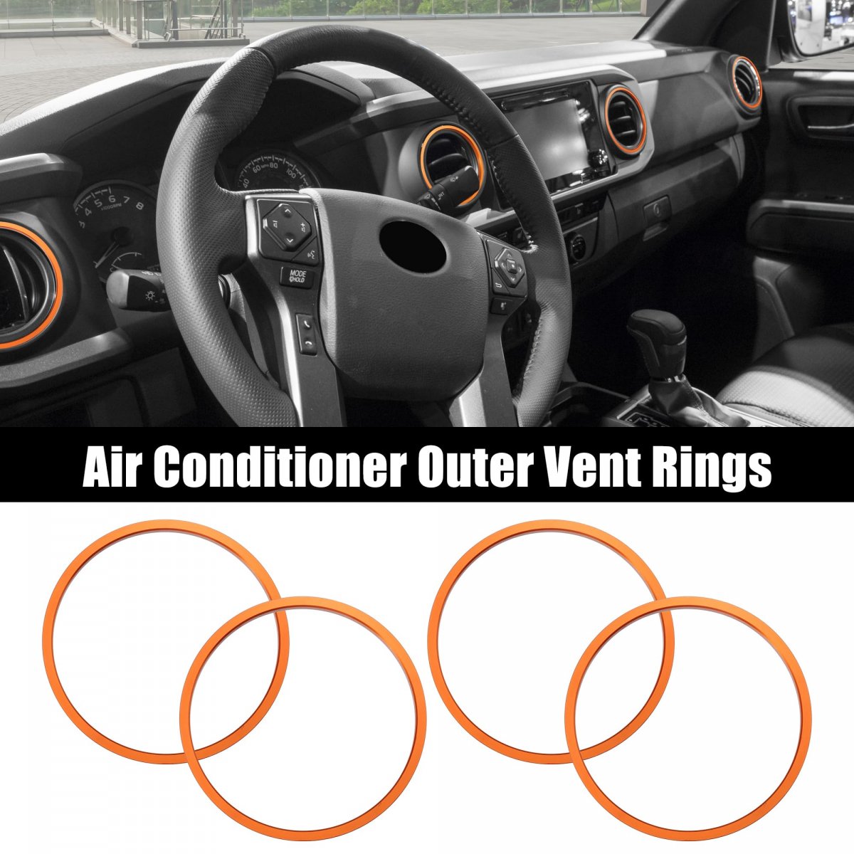4 Pcs Air Conditioning Outer Vent Rings Ac Decoration Trim Covers For Toyota Tacoma 2016-2022 Orange