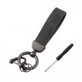 Genuine Leather Car Keychain Universal Heavy Duty Metal Auto Key Fob Holder With Anti Lost D Ring For Men And Women Black Gray 