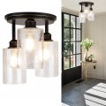 Dllt 3-light Industrial Semi Flush Mount Light Fixture 9 64 Inch Vintage Close To Ceiling With Clear Seeded Glass Shade Pendant 