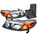 Auto Dynasty Black Housing Amber Corner Headlgiht Head Lamps Tool Kit For Honda Civic Sedan 06-11 