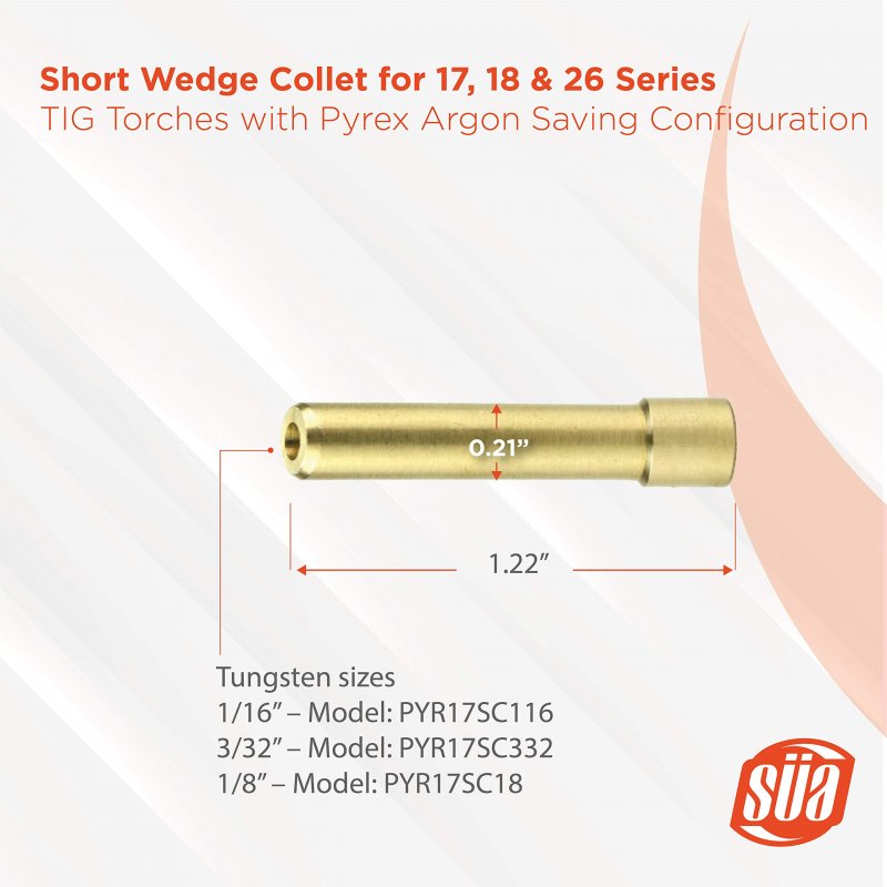 Sa A Short Wedge Collet For 17 18 26 Series Tig Torches With Fused Quartz Argon-saving Configuration Size 1 16 10-pack