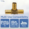 1 2 In Pex Tee Brass Fitting 3 Way Barb Connector Lead Free For Rv Camper And Marine Water Systems Rp-41151