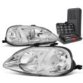 Auto Dynasty Chrome Housing Clear Corner Headlight Head Lamps Tool Kit Compatible With Honda Civic 99-00