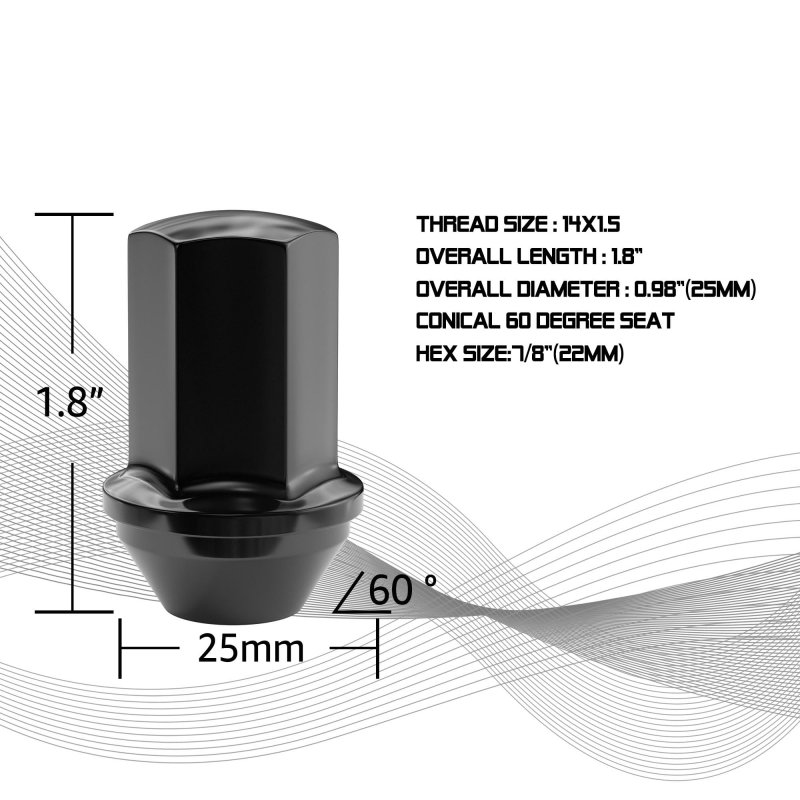 M14x1 5 Wheel Lug Nuts 24 Piece Black Acorn Seat 7 8 In Hex 60 Degrees Conical For Chevy Silverado Gmc Sierra 1500 Ford F 150