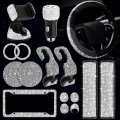 15 Pcs Bling Car Accessories Set For Women Rhinestone Steering Wheel Cover5 Inch 2 Sparkly Diamond Seat Belt Covers Crystal 