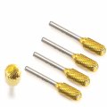 Sc-5 5pcs Tungsten Carbide Burr Tin Rotary File Cylindrical Shape With Radius End Double Cut 1 4 Shank For Die Grinder Drill 