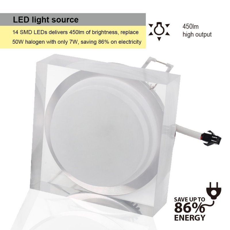 7w Acrylic Led Ceiling Light 50w Halogen Equivalent 510lm Warm White 180 Degree Beam Angle Ac 85v-265v Drivers Included Square