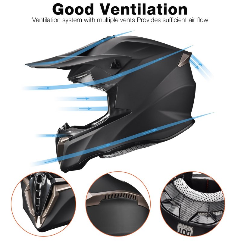 Ahr Offroad Full Face Motorcycle Helmet Motocross Dirt Atv Dot Matte Black L