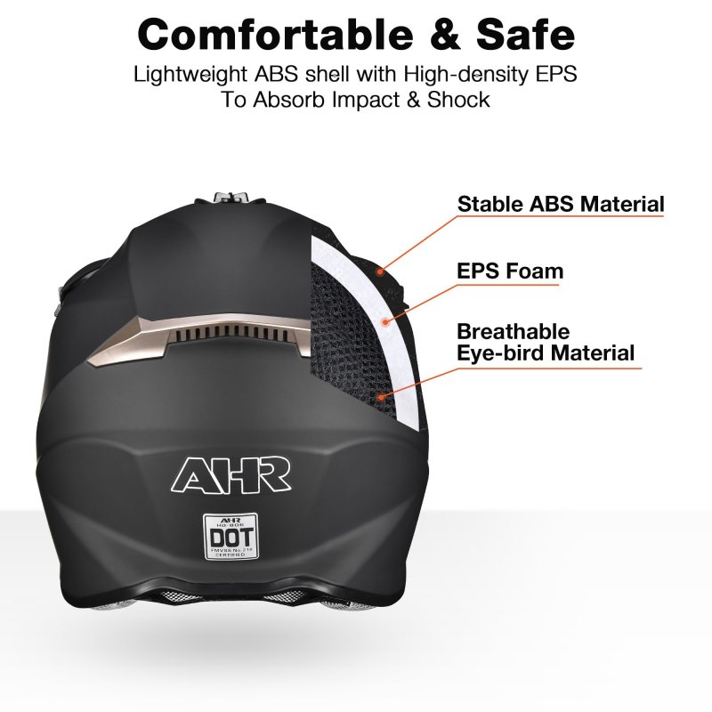 Ahr Offroad Full Face Motorcycle Helmet Motocross Dirt Atv Dot Matte Black L