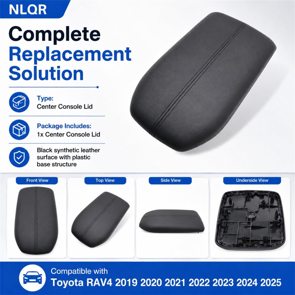 Black Center Console Lid For Toyota Rav4 2019-2025