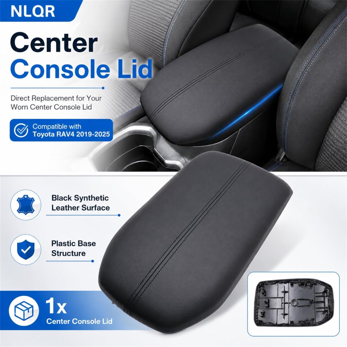 Black Center Console Lid For Toyota Rav4 2019-2025