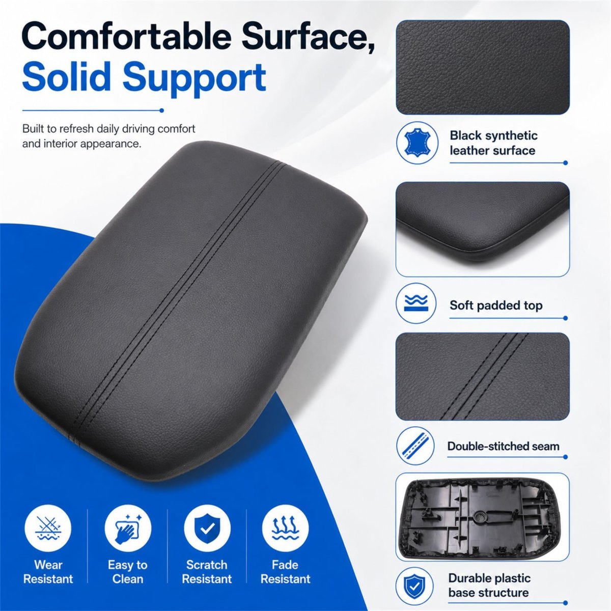 Black Center Console Lid For Toyota Rav4 2019-2025
