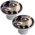 Set Of 2 Raccoons In Tree Ceramic Cabinet Drawer Knobs 