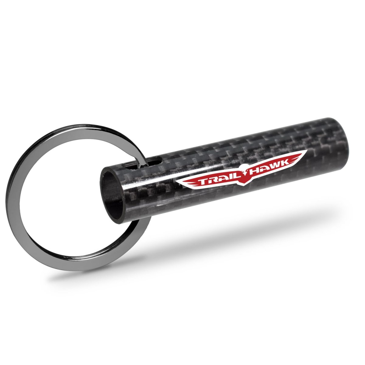 Jeep Trailhawk Real Carbon Fiber Tube Style Keychain Black Leather Strap With Full Color Logo 2 13 In X 0 5 Model E3