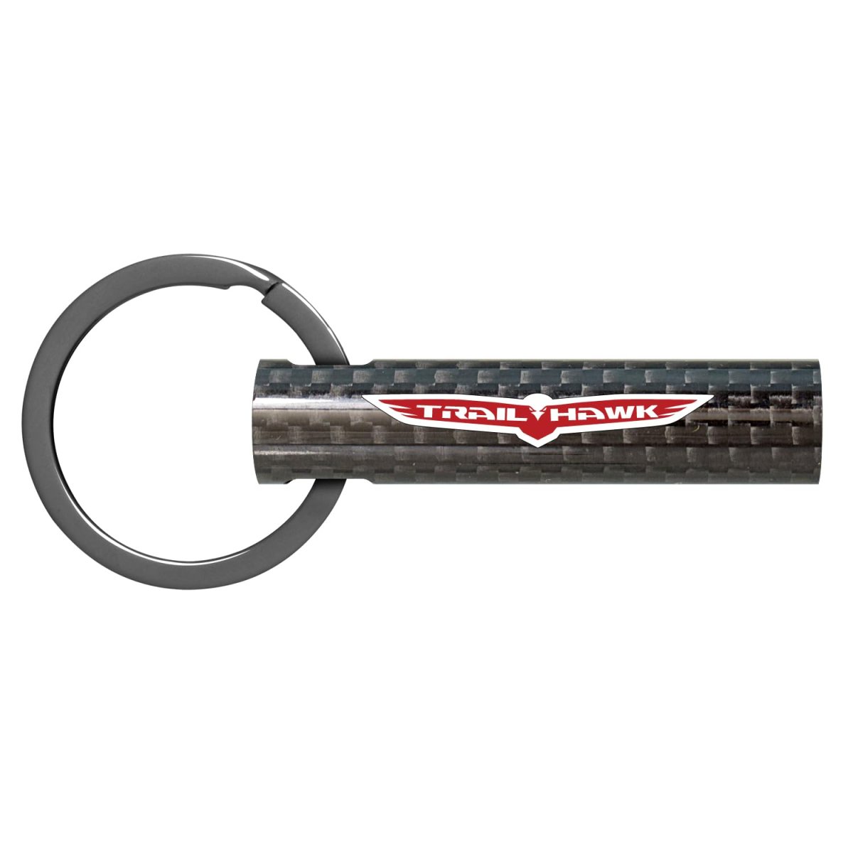 Jeep Trailhawk Real Carbon Fiber Tube Style Keychain Black Leather Strap With Full Color Logo 2 13 In X 0 5 Model E3