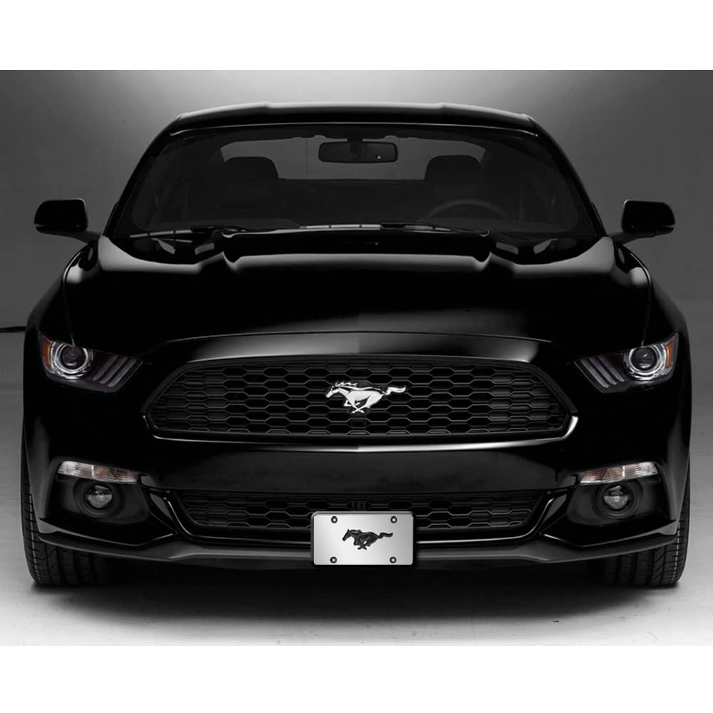 Ford Mustang License Plate Chrome Stainless Steel With 3d Black Pony Logo Official Licensed 11 88 In X 6 Plfd Ch3db