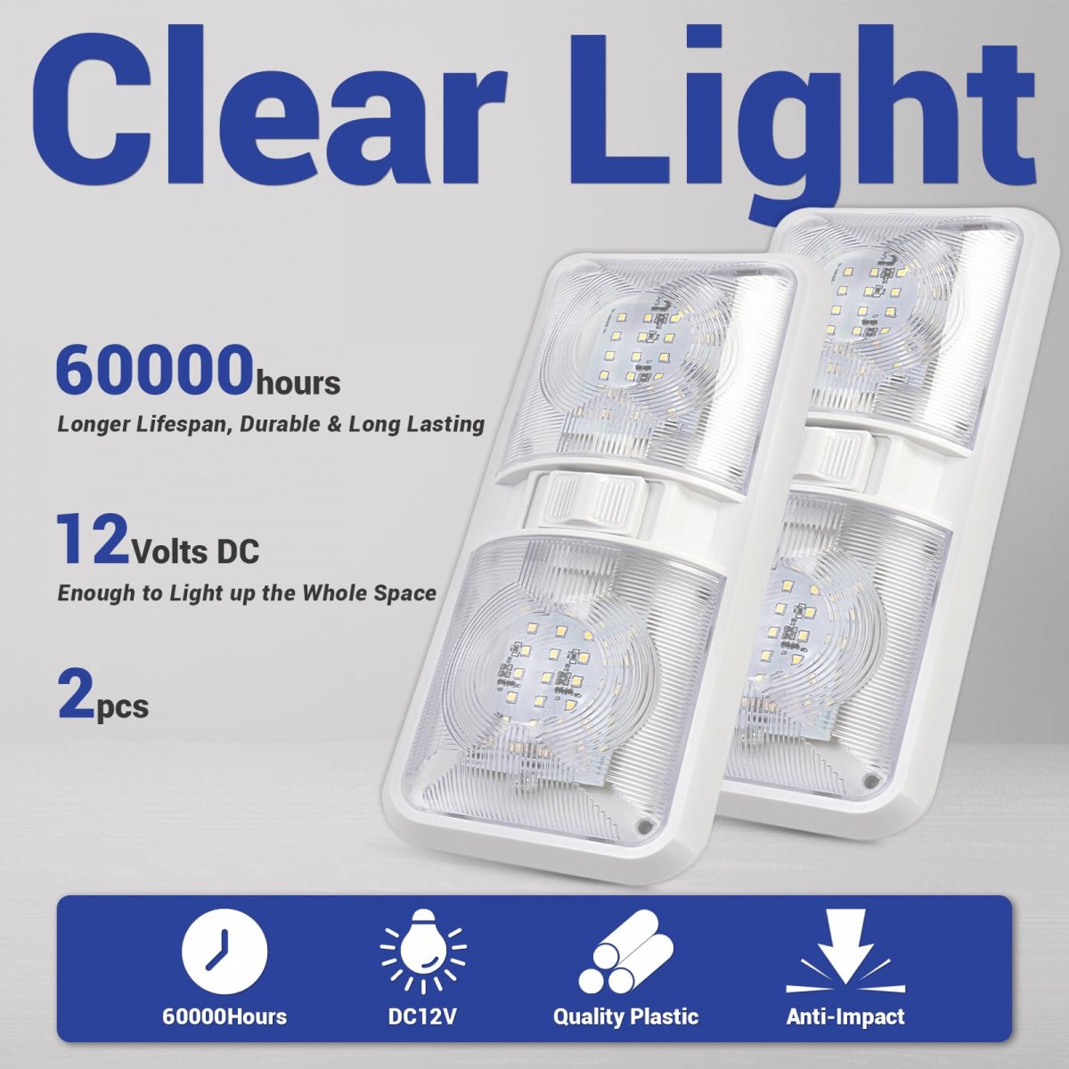 Hecasa 12v Led Double Dome Light For Car Rv Trailer Camper Boat Interior Ceiling Lighting Fixture With 3-way Switch 2pcs