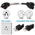 Hqrp 1-foot 12awg Heavy Duty 15 Amp Household Ac Plug To 20 T-blade Adapter Converter Cord Nema 5-15p 5-15r 5-20r 20amp Power