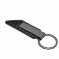 Ford Super-duty Gunmetal Black Gray Metal Plate Carbon Fiber Texture Leather Key Chain 