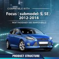 Front Bumper Grille Passenger Side For Ford Focus Submodel S Se 2012-2014 Cp9z17k946b Fo1039114 Textured Black Plastic