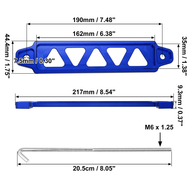 220mm Universal Hollow Aluminum Alloy Car Battery Hold Down Mount Bracket Set Blue 5 Holes 8 Inch Bolt