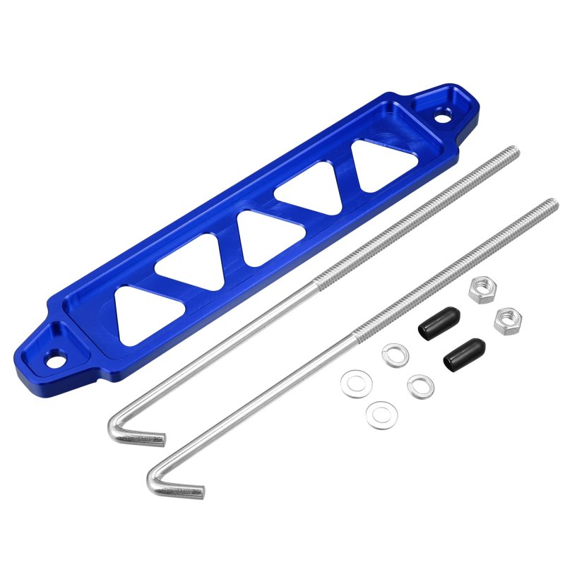 220mm Universal Hollow Aluminum Alloy Car Battery Hold Down Mount Bracket Set Blue 5 Holes 8 Inch Bolt