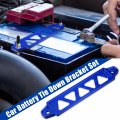220mm Universal Hollow Aluminum Alloy Car Battery Hold Down Mount Bracket Set Blue 5 Holes 8 Inch Bolt