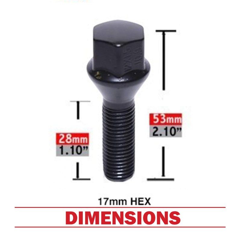 Set Of 20 Black Lug Bolts M12x1 5 24mm Shank Length Conical Acorn Seat With 17mm Hex For Aftermarket Wheels Carbon Steel Class