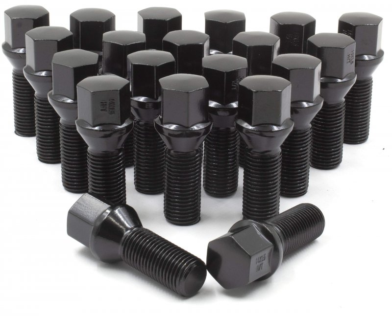 Set Of 20 Black Lug Bolts M12x1 5 24mm Shank Length Conical Acorn Seat With 17mm Hex For Aftermarket Wheels Carbon Steel Class