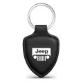 Jeep Grill Logo Soft Real Black Leather Shield-style Key Chain
