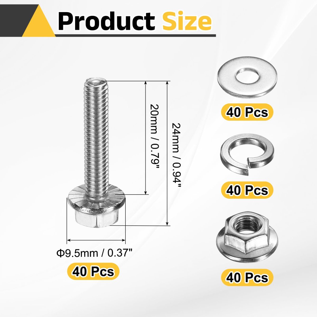 M4 X 20mm Phillips Flanged Hex Head Bolts 40pcs 304 Stainless Steel Flange Hexagon Screws With Nuts Flat Lock Washers Fully