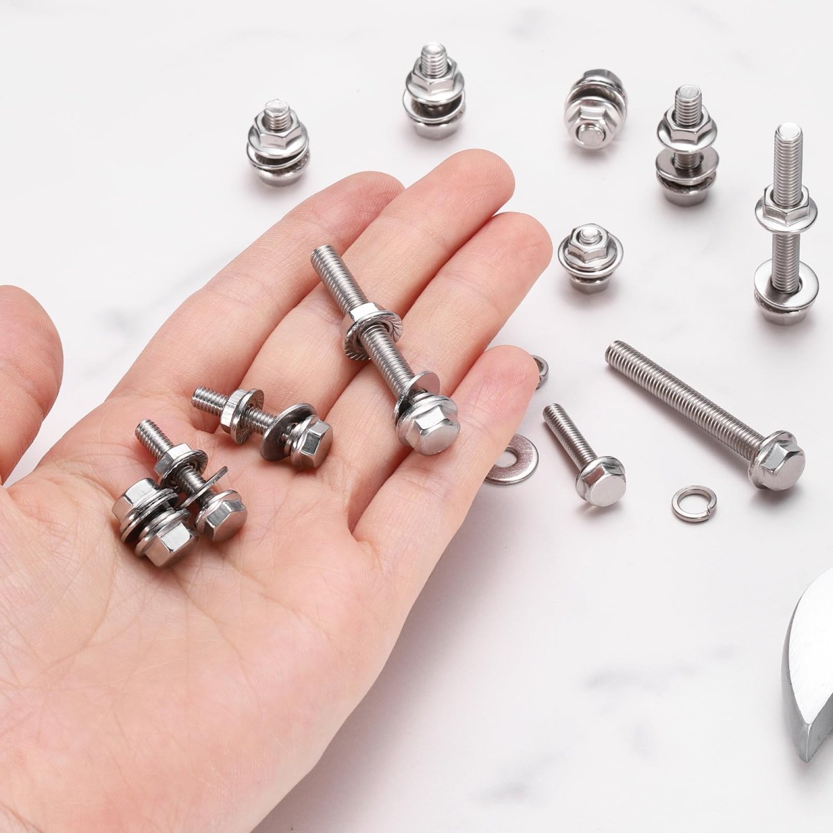 M4 X 20mm Phillips Flanged Hex Head Bolts 40pcs 304 Stainless Steel Flange Hexagon Screws With Nuts Flat Lock Washers Fully