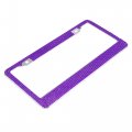 X Autohaux Front Rear Bling Rhinestone License Plate Frame Bracket Stainless Steel Dark Purple With Screw For Car Vehicle Truck