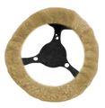 Geniune Sheep Skin Steering Wheel Cover Beige 