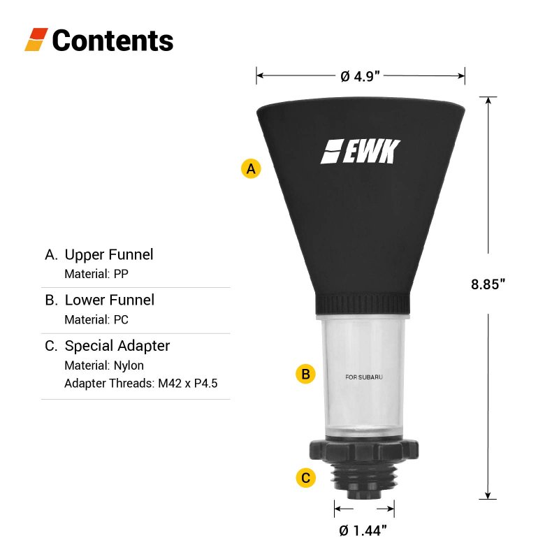 Ewk Engine Oil Funnel For Subaru Vehicles With Threaded Filler Caps Spill Proof Change
